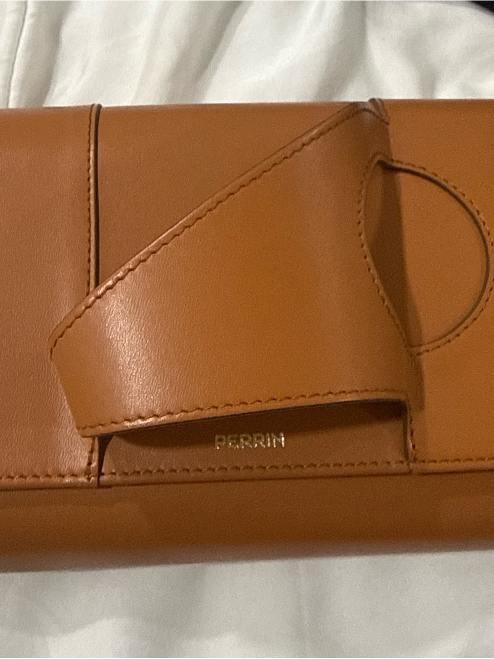 Perrin Paris Cognac Leather Wristlet Clutch Calfskin
